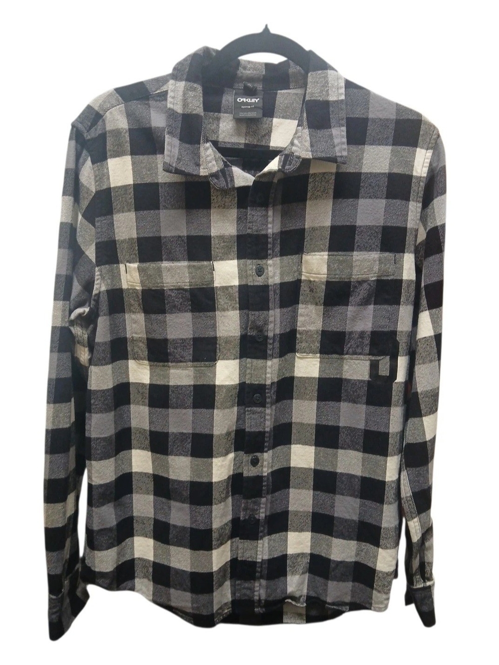 Oakley Black and Gray Plaid Men's Button-Up Shirt #205